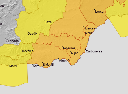 Almería, en aviso naranja por viento ante la borrasca ‘Oriana’